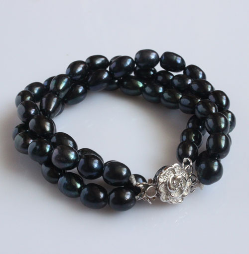 3 Strands Black Freshwater Pearl Bracelet (EB1570-1)
