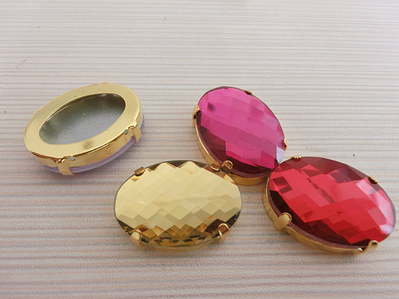 Oval Flat Back Stones Beads with Claw Settings