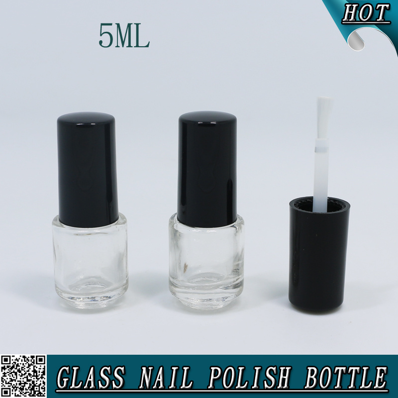 Mini Round 5ml Clear Glass Nail Polish Bottle with Brush