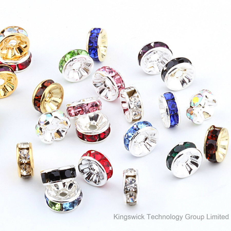 Silver Plated Round Rondelle Crystal Rhinestone Spacer Beads for Jewellery DIY Making