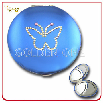 Folding Aluminium Cosmetie Mirror with Butterfly Crystal Stone
