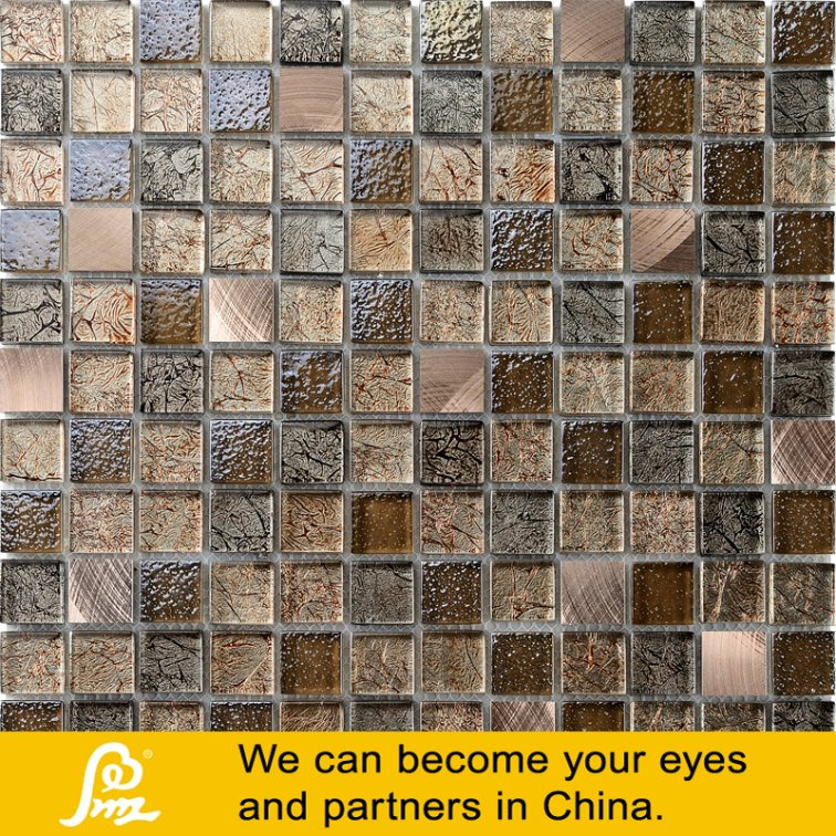 Wall Paper in Metal Color Glass Mosaic with Mirror Treatment