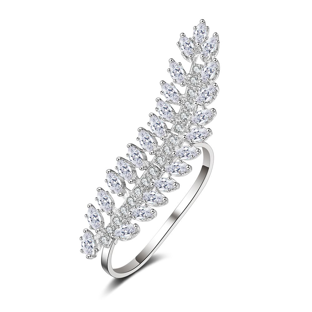 Two Finger Leaf Shape Design Oringinal CZ Fashion Ring