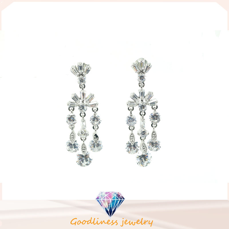 Special Design and 925 Sterling Silver Needle Crystal AAA Zircon Sona Stud or Clip Earrigns Sapphiret CZ Retro Long Tassel Earrings E6402
