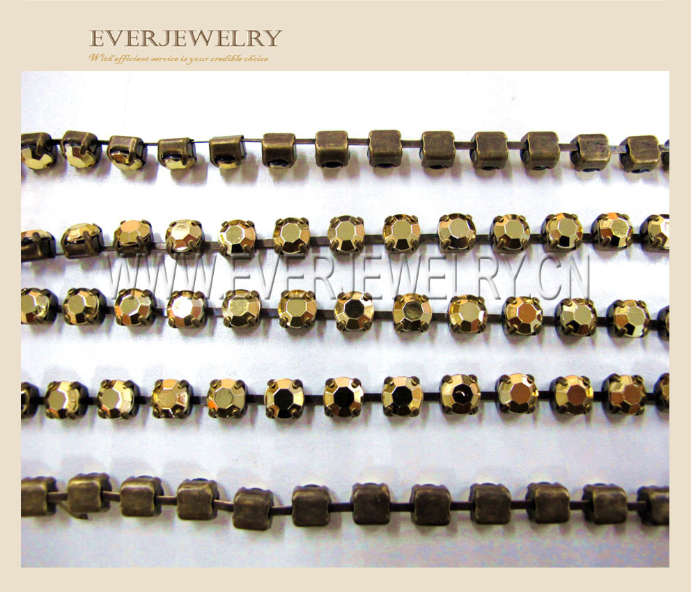 China Manufacture Rhinestone Cup Chain Trimming Golden Gold Old Gold