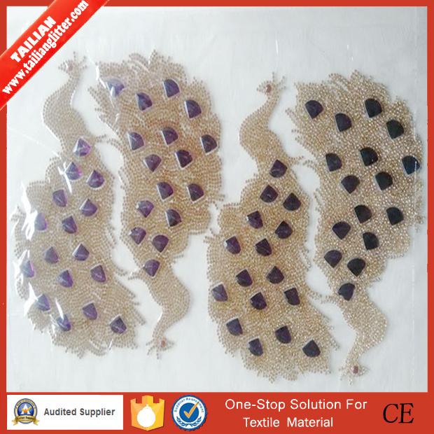 2016 Tailian Hot Fix Peacock Design Rhinestone Mesh