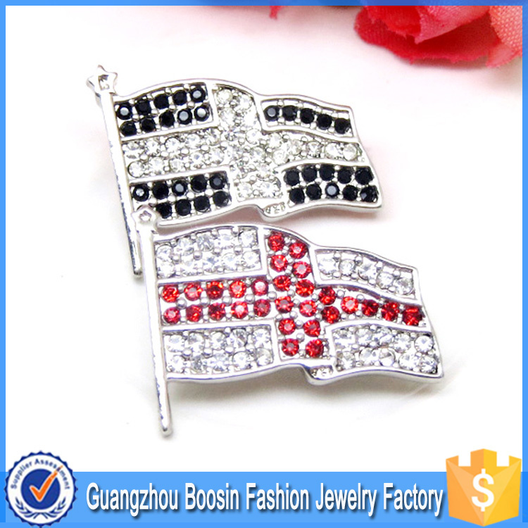 High Quality Custom Made Rhinestones Metal Flag Brooch Pin