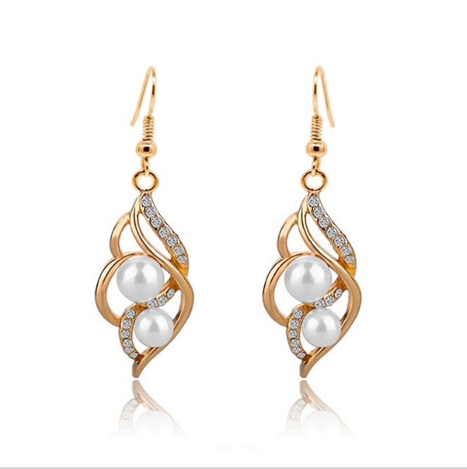 Simulated Pearl Wedding Jewelry Sets for Women Bridal Crystal Gold Color Earrings Statement Necklaces