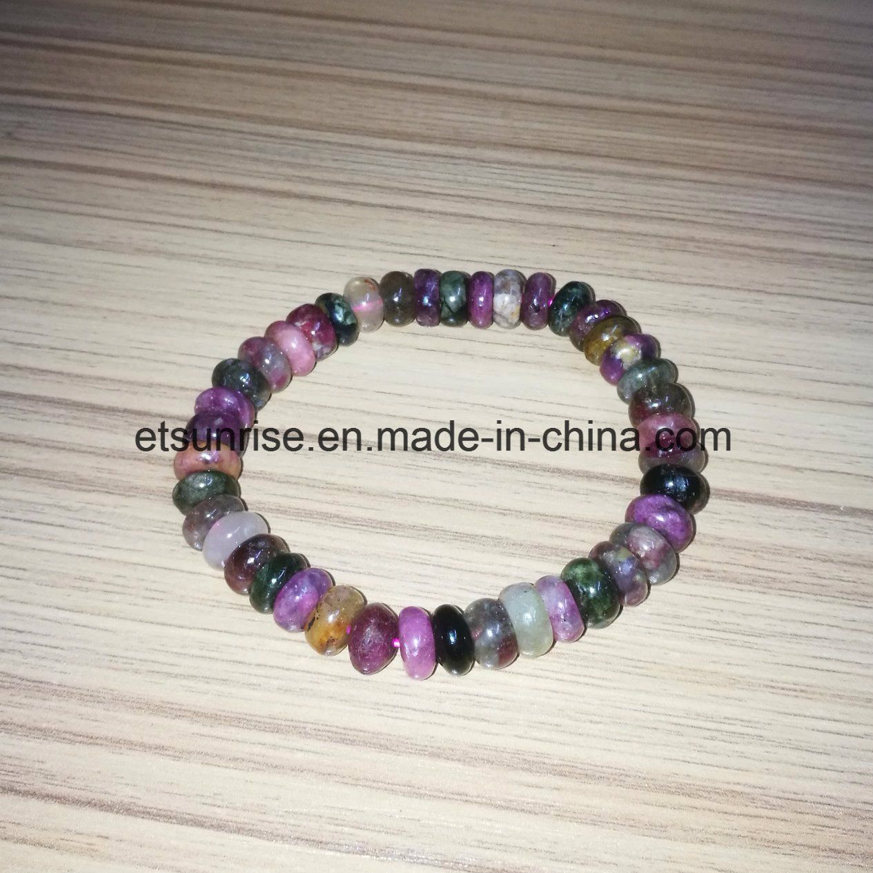 Semi Precious Stone Tourmaline Roundel Beaded Crystal Bracelet