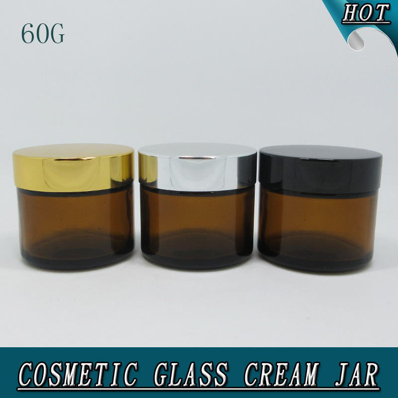60g Amber Cosmetic Glass Cream Jar with Metal Lid