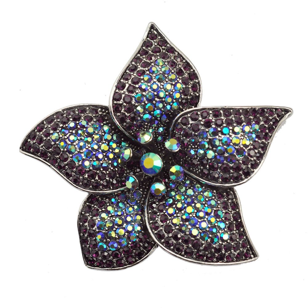 Fashion Rhinestone Big Flower Fantasy Silver Brooch