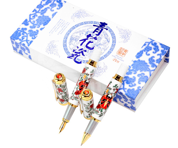 Nice Design Red Porcelain Ball Pen with Gift Box