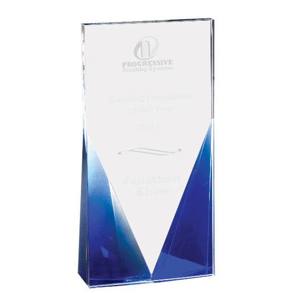 Rectangular Blue Optical Crystal Medal.