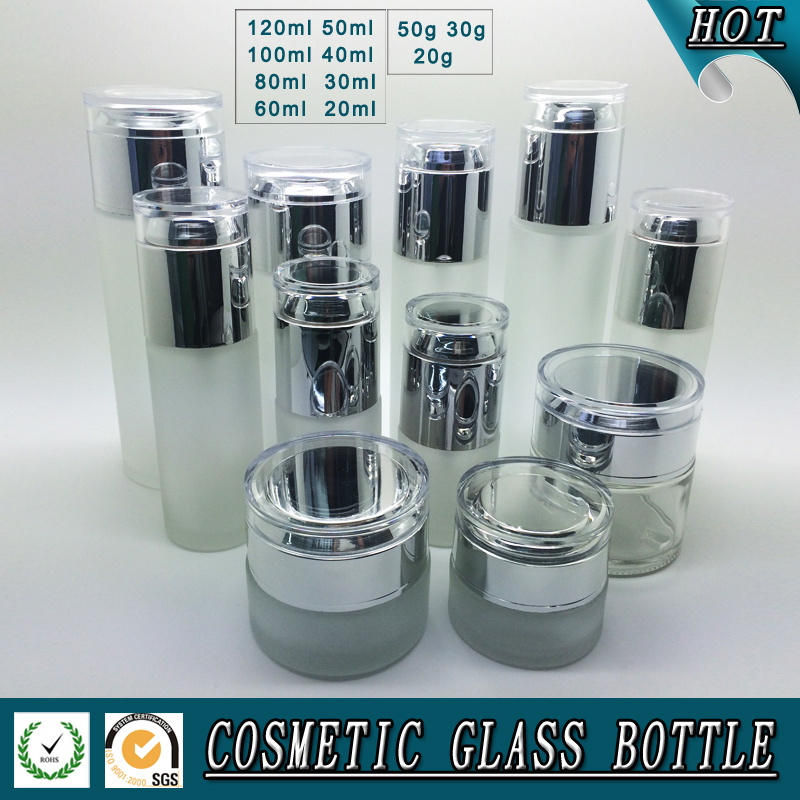 Frosted Glass Bottles and Cream Jars Guangzhou Glass Bottle Cosmetic Packaging