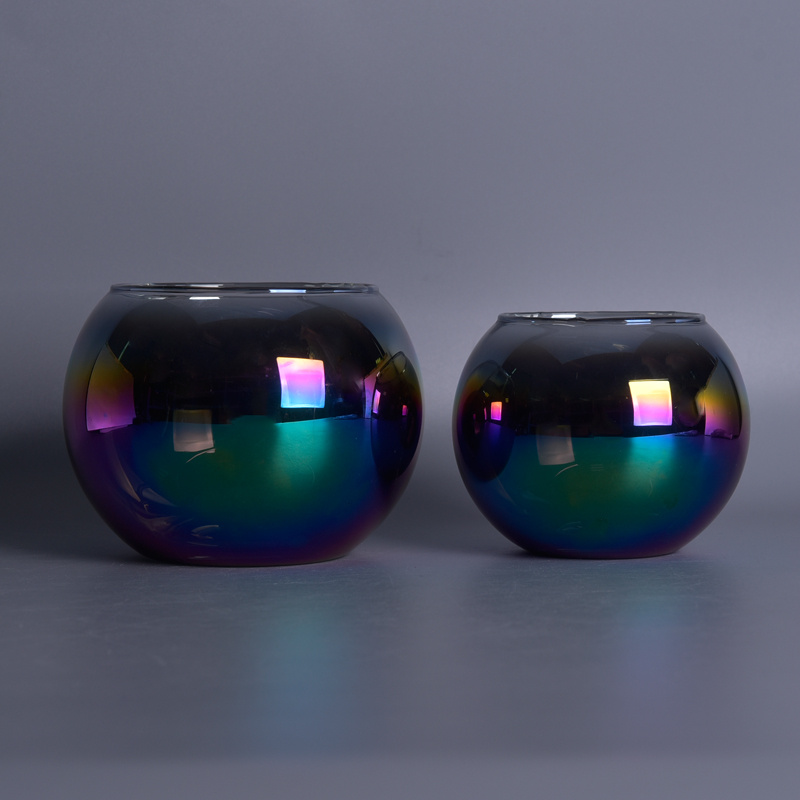 Round Handblown Candle Jar with Iridescent Decoration