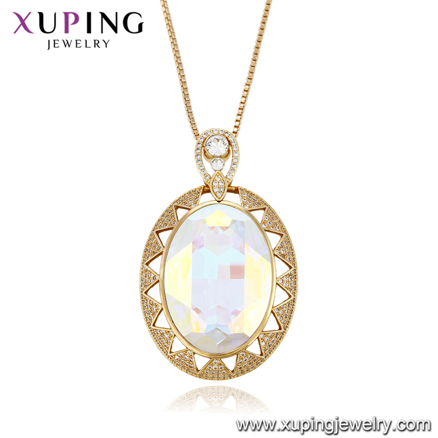 43144 Xuping Wholesale Simple Coin Necklace Crystals From Swarovski Yellow Gold Chain Jewelry