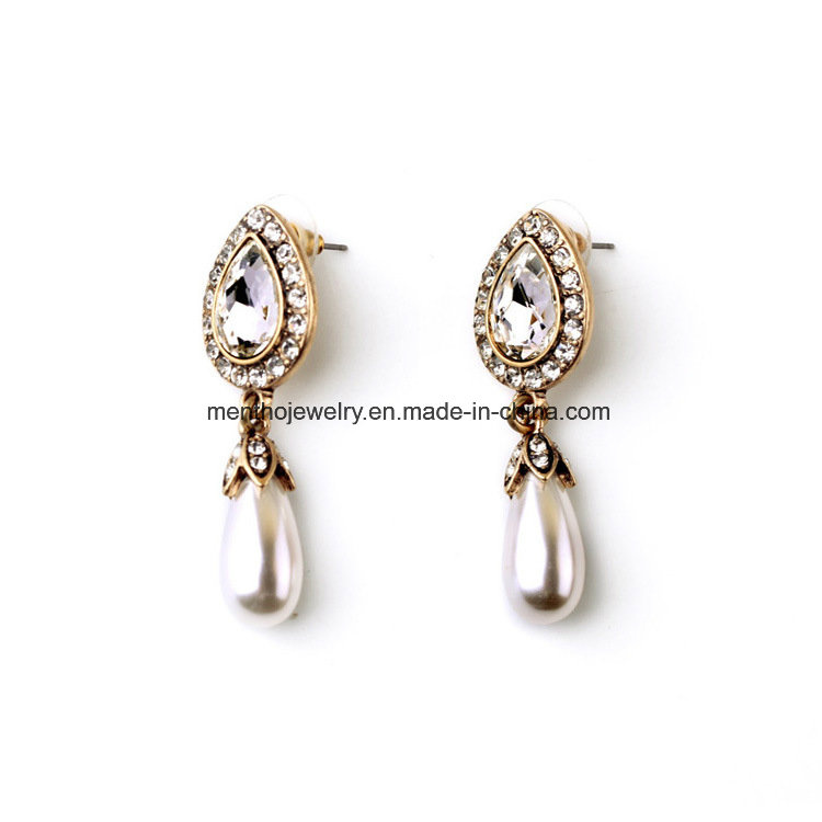 Cheap Inlaid Rhinestone Alloy Earrings Water-Drop Pearl for Girls