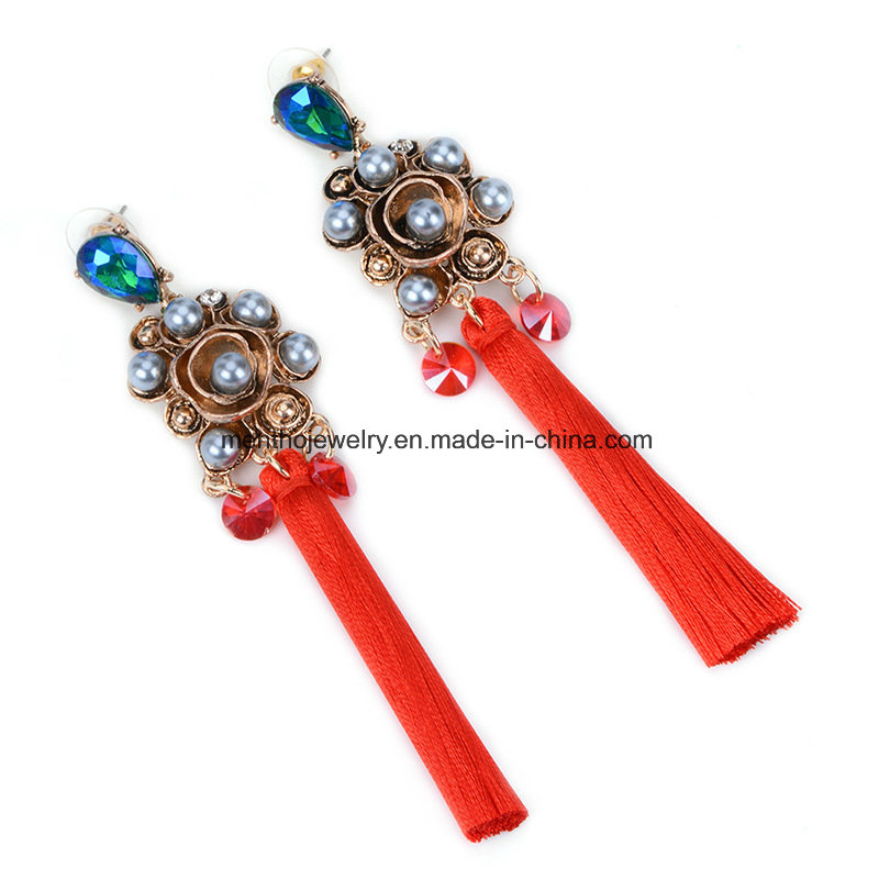 European and American Popular Alloy Long Thread Tassel Earrings Flowers Shaped Jewelry