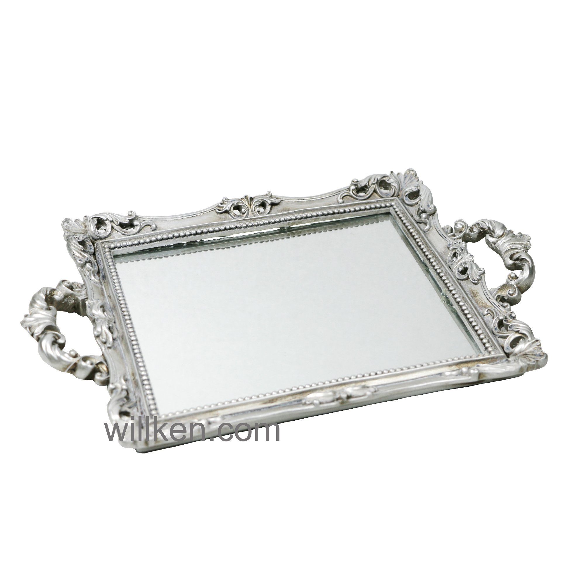 Resin New Product Square Mirror Tray with Handles
