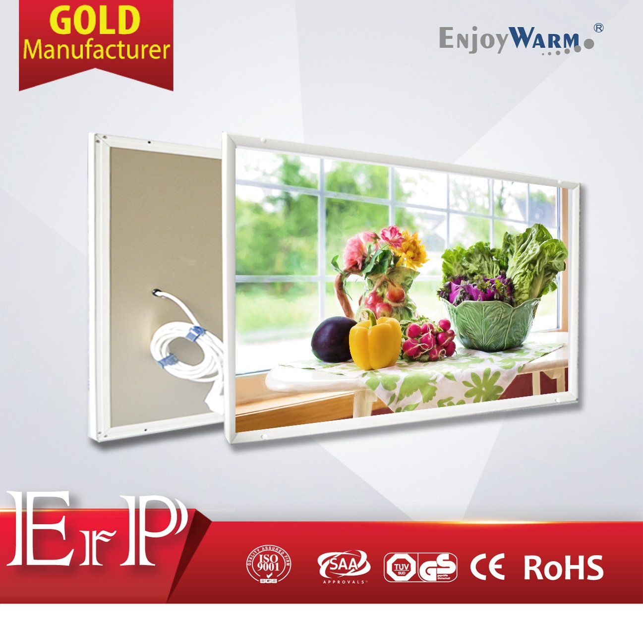 ErP Lot20 Plain Color or Picture Printing Carbon Crystal Wall Infrared Panel Heater Ceiling Mounted Heating Panel