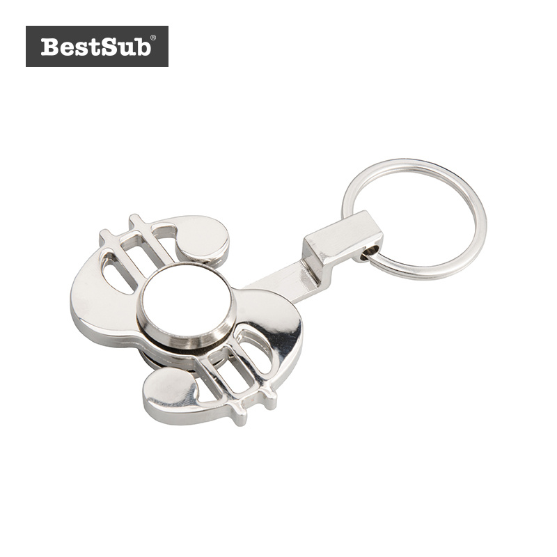 2D Blank Sublimation Fidget Spinners Fidget Spinner Keyring Custom Gift (Dollar Shape, Silver)