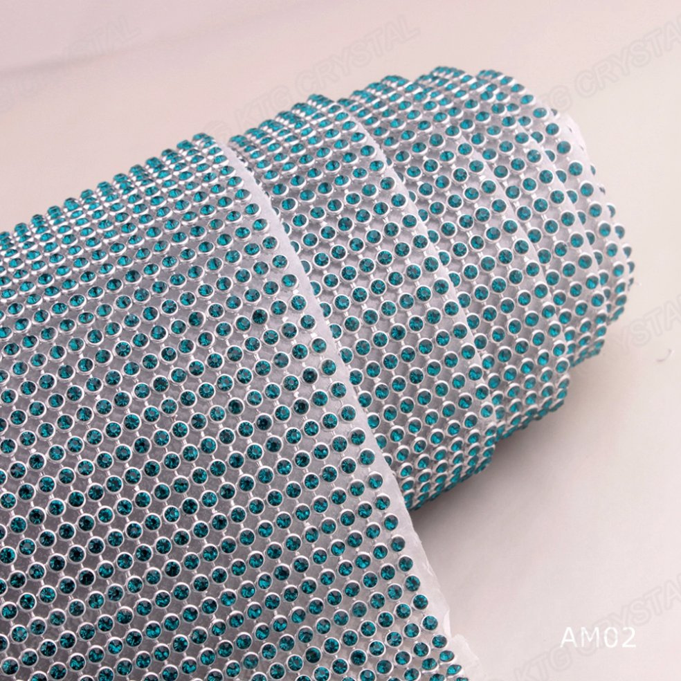 120*45cm 3mm Silver Aluminum and Light Sapphire Crystal Rhinestone Mesh Sheet for Bag