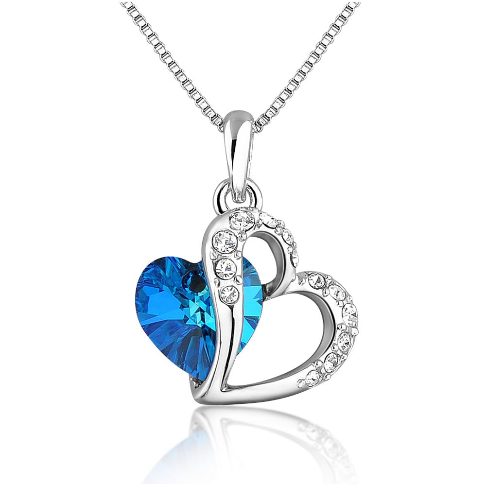 New Fashion White Gold Blue Crystal Heart Pendant Necklace