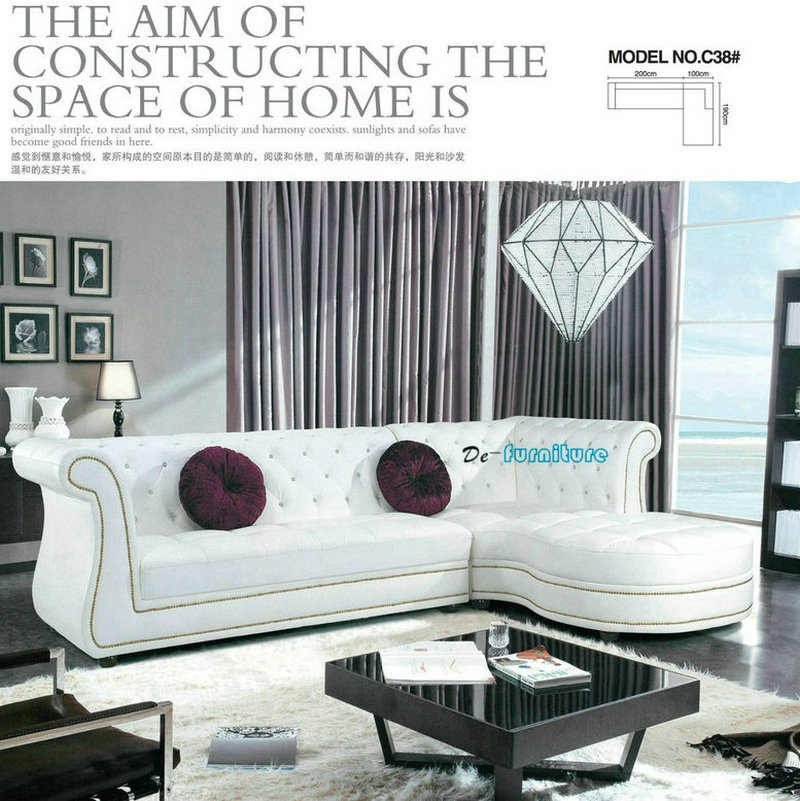 Modern L Shape Living Room Leather Sofa with Button Design (C38)