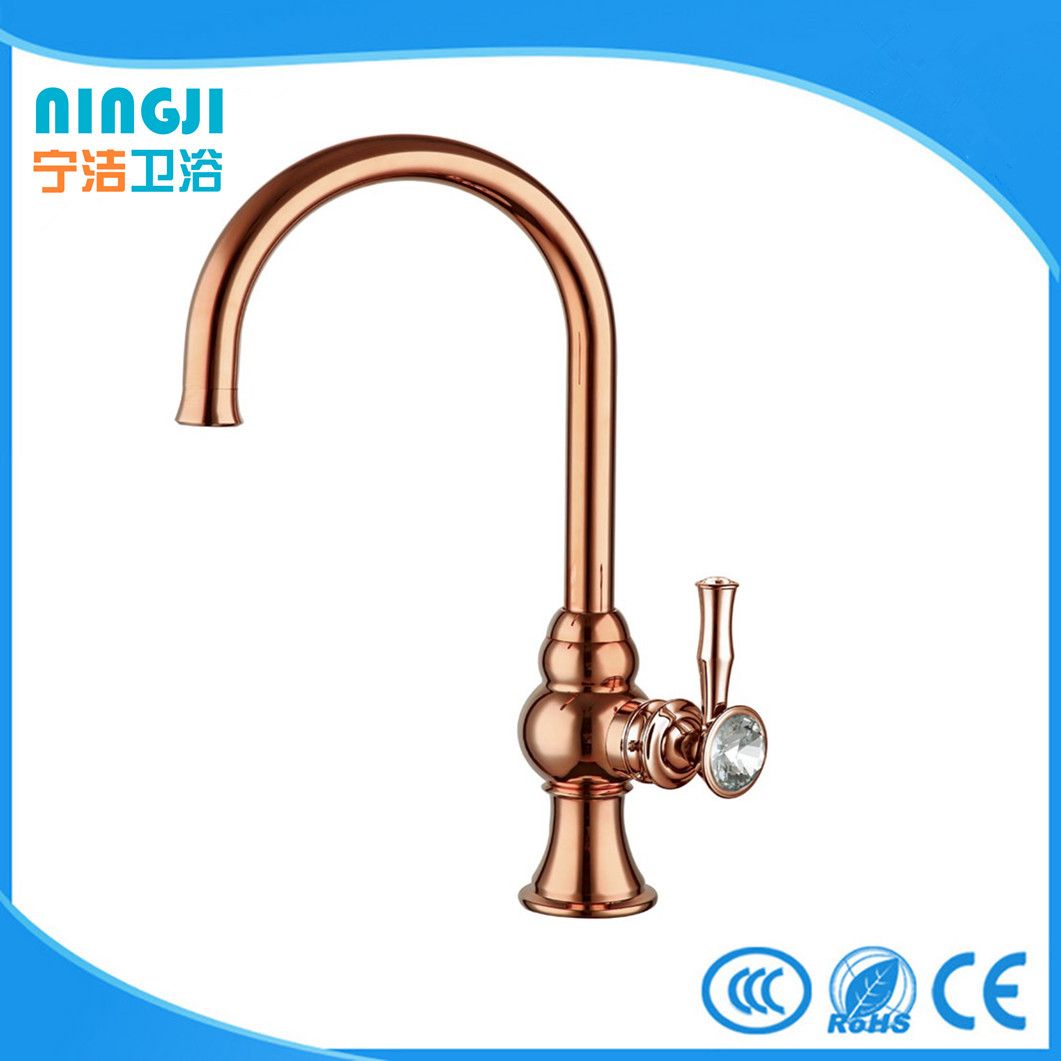 Handle with Crystal Rose Golden Kitchen Faucet Mixer