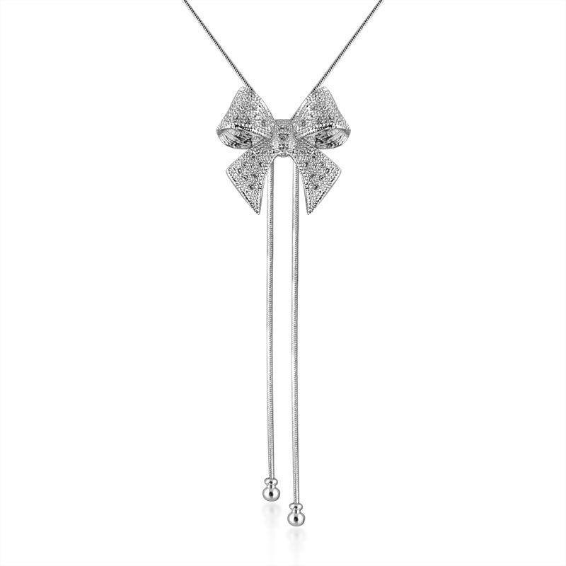 Fashion Ladies Long Size Butterfly Rhinestone White Gold Necklace