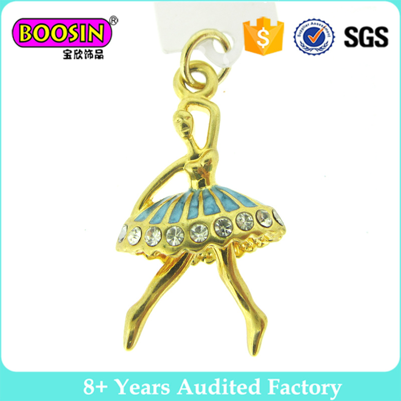 Gold Plating Crystal Ballerina Ballet Dancer Pendant Charms