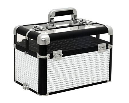 Crystal White Professional Makeup Nail Artist Cosmetic Train Case Organizer Storage