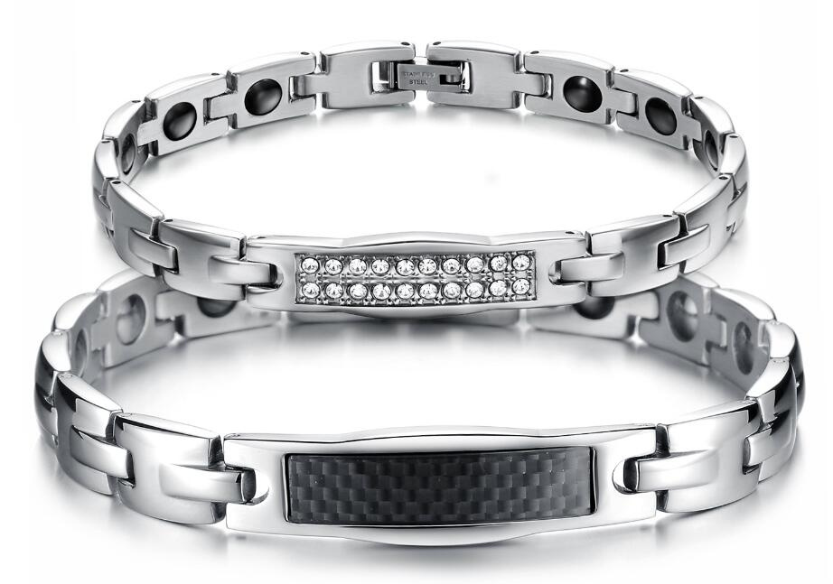 Fashion Lover's Couple Jewelry Stainless Steel Magnetic Health Chain Bracelets Zirconia Bracelets for Women and Men