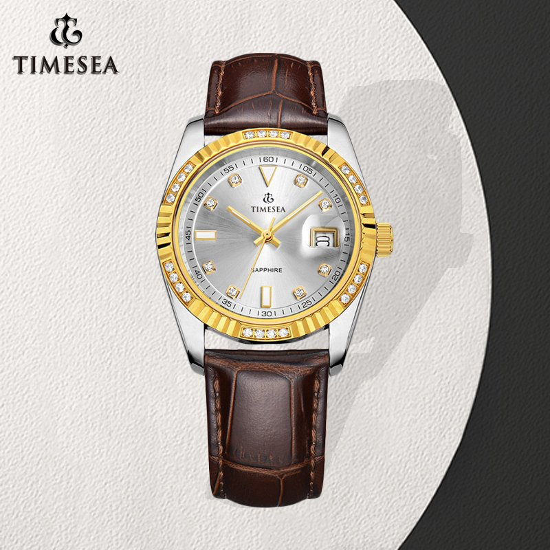 Original Quartz Stainless Steel Cover Waterproof Leather Men Watch 72143