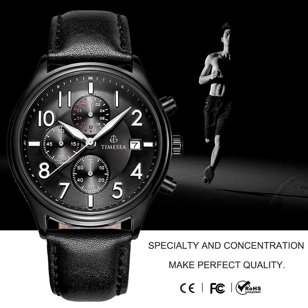 Timesea Mens Sports Watch Leather Quartz Hand Watches 72252
