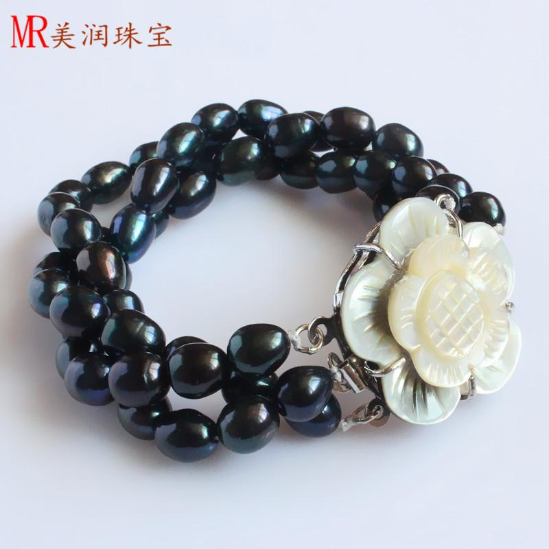 3 Strands Black Freshwater Pearl Bracelet (EB1569-1)