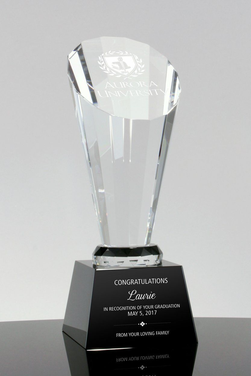 Milo Clear Crystal Faceted Spire Award - Black Crystal Base (#1157M)