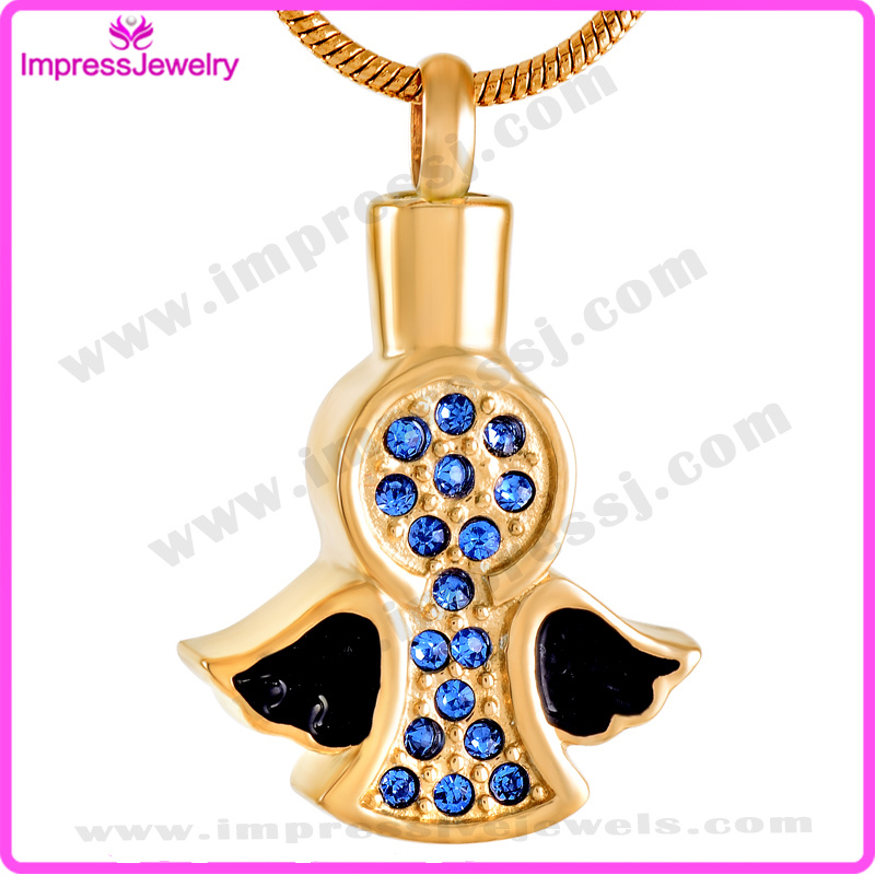 Wings with Crystals Cremation Jewelry Pendants Urn Necklace for Ashes