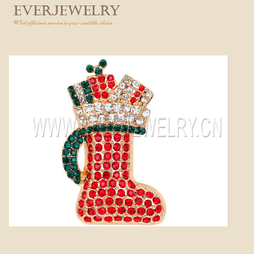 Christmas Red Shoes Shape Silver Metal Brooch