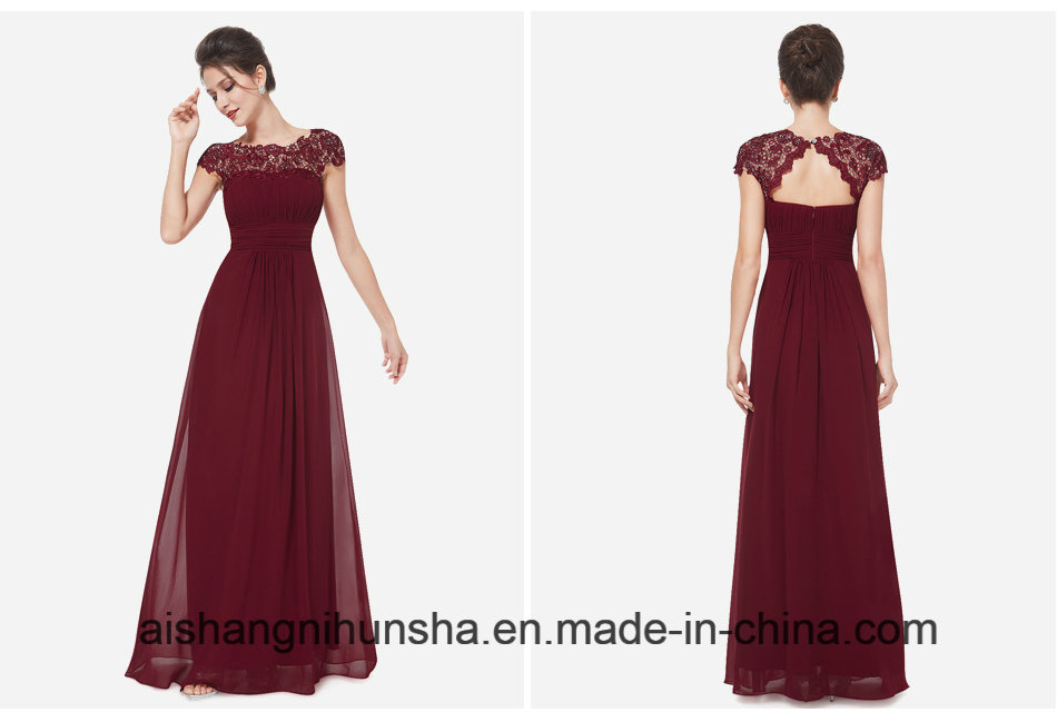 Empire Lace Pleat Party Gown Mariage Long Evening Dress