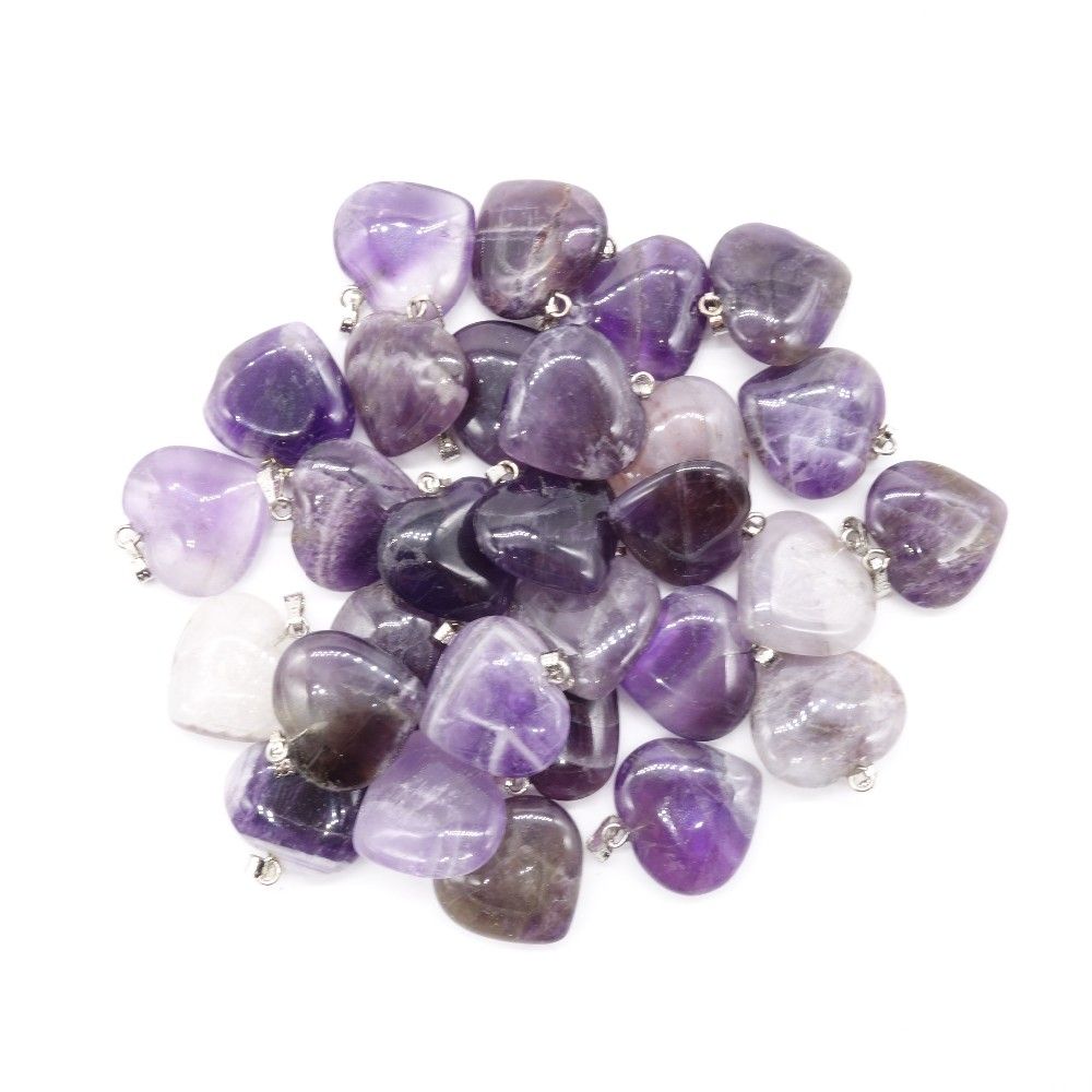 Love Heart Amethyst Crystal Gem Stone Love Heart Pendants