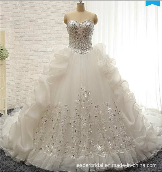 2017 Crystal Wedding Gowns Lace Organza Stock Bridal Wedding Dresses W20179
