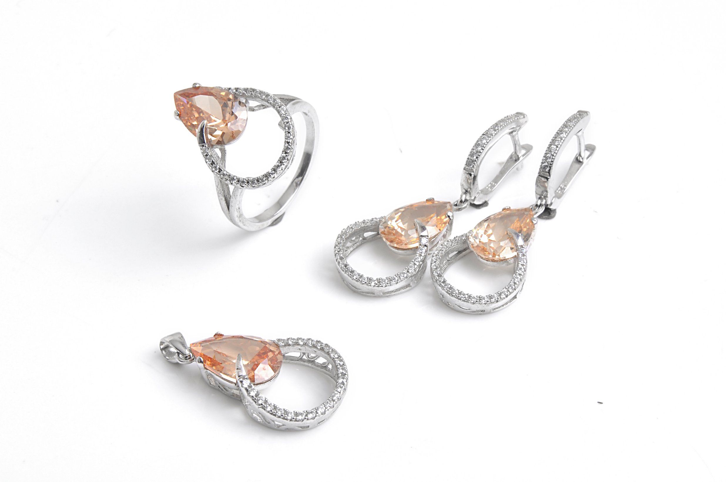 Hot Selling Silver Jewelry Set with Pear Cut CZ