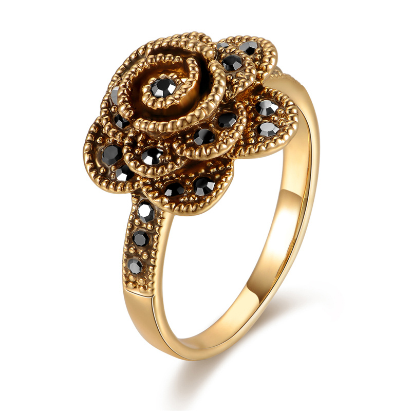 Fashion Style Rose Flower Girls' Black Crystal Ring