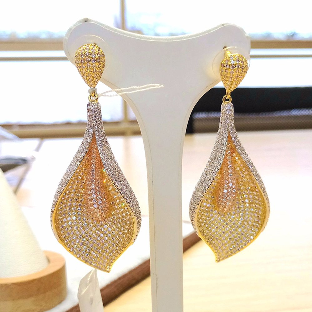 Costume Jewelry Dubai Three Colors Plating Cubic Zircon Earring for Women