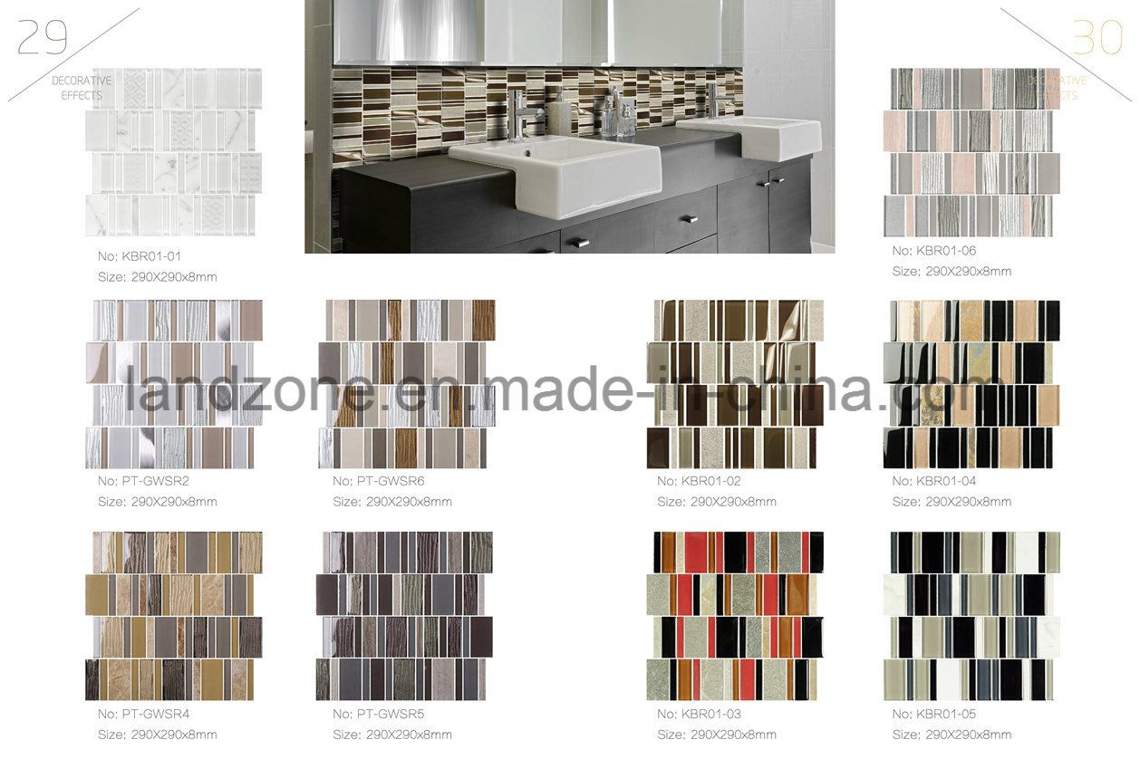 Strip Brick White Cararra Glass Crystal Mix Marble Mosaic Tile