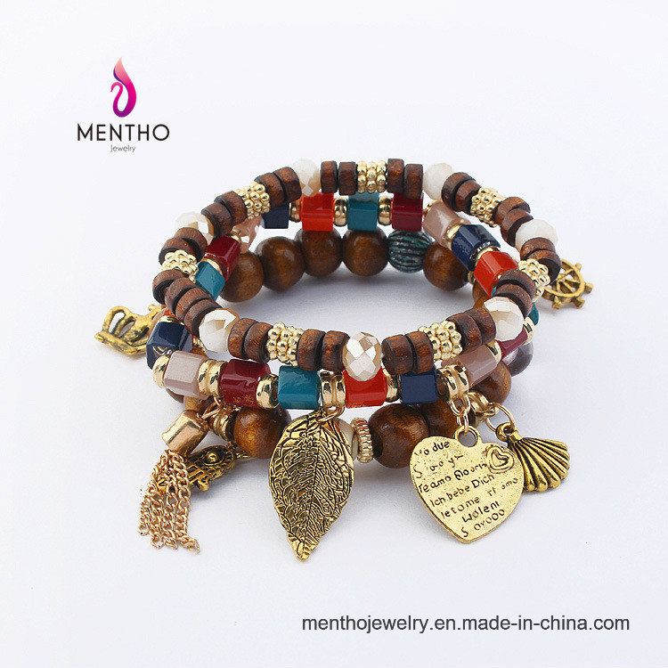 Retro Leaves Shape Bangle Fashion Costume Jewelry Ethnic Trends Bead Bracelets