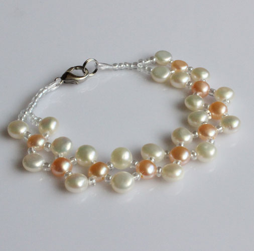 2 Rows Fancy Coin Freshwater Pearl Bracelet (EB1519-1)