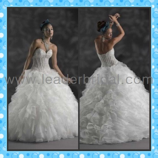 Strapless Crystal Wedding Dress Organza Bridal Wedding Ball Gown (H5201)