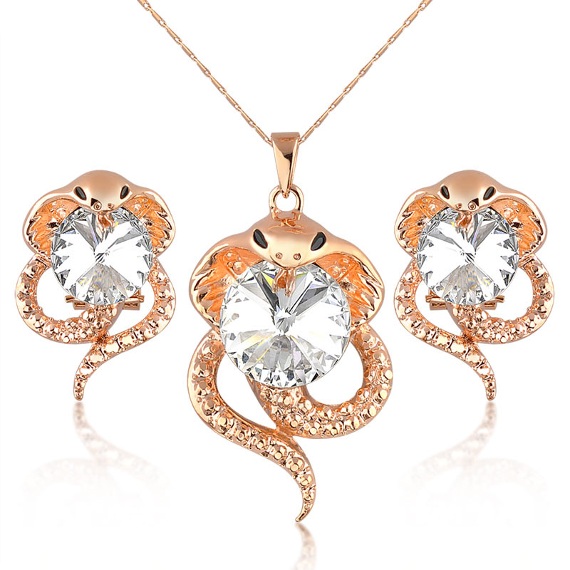 Luxury Women Latest Model Fashion Jewelry Snake Clear Crystal Necklace Set